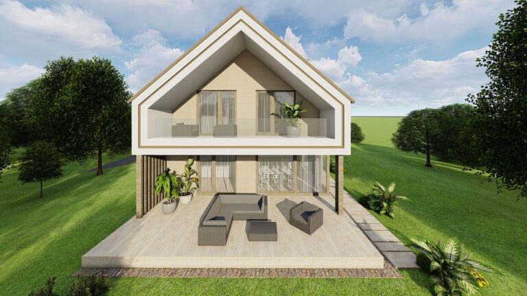 pince+földszin+tetőtér-beépítéses modern családi ház látványterve